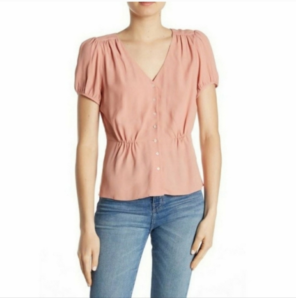J. Crew Peach V-Neck Button-Front Blouse